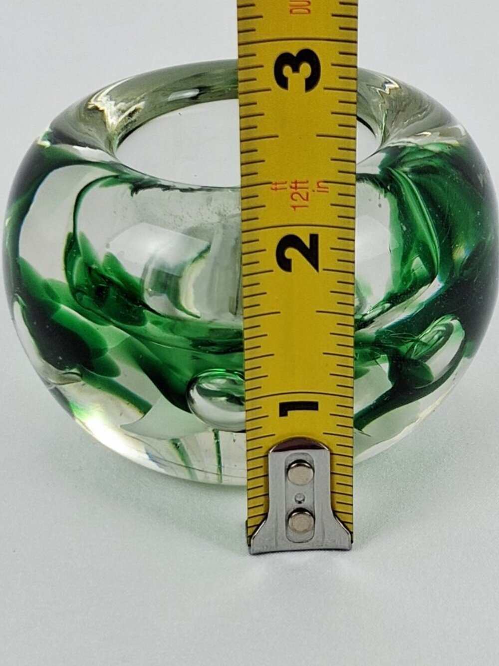 VTG Green Swirl Bubble Art Clear Glass 1 lb Paperweight Ashtray Trinket Dish - Picture 2 of 6